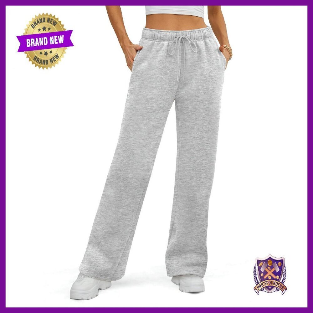 Fleece Lined Wide Leg Sweatpants Women's Straight Leg Joggers